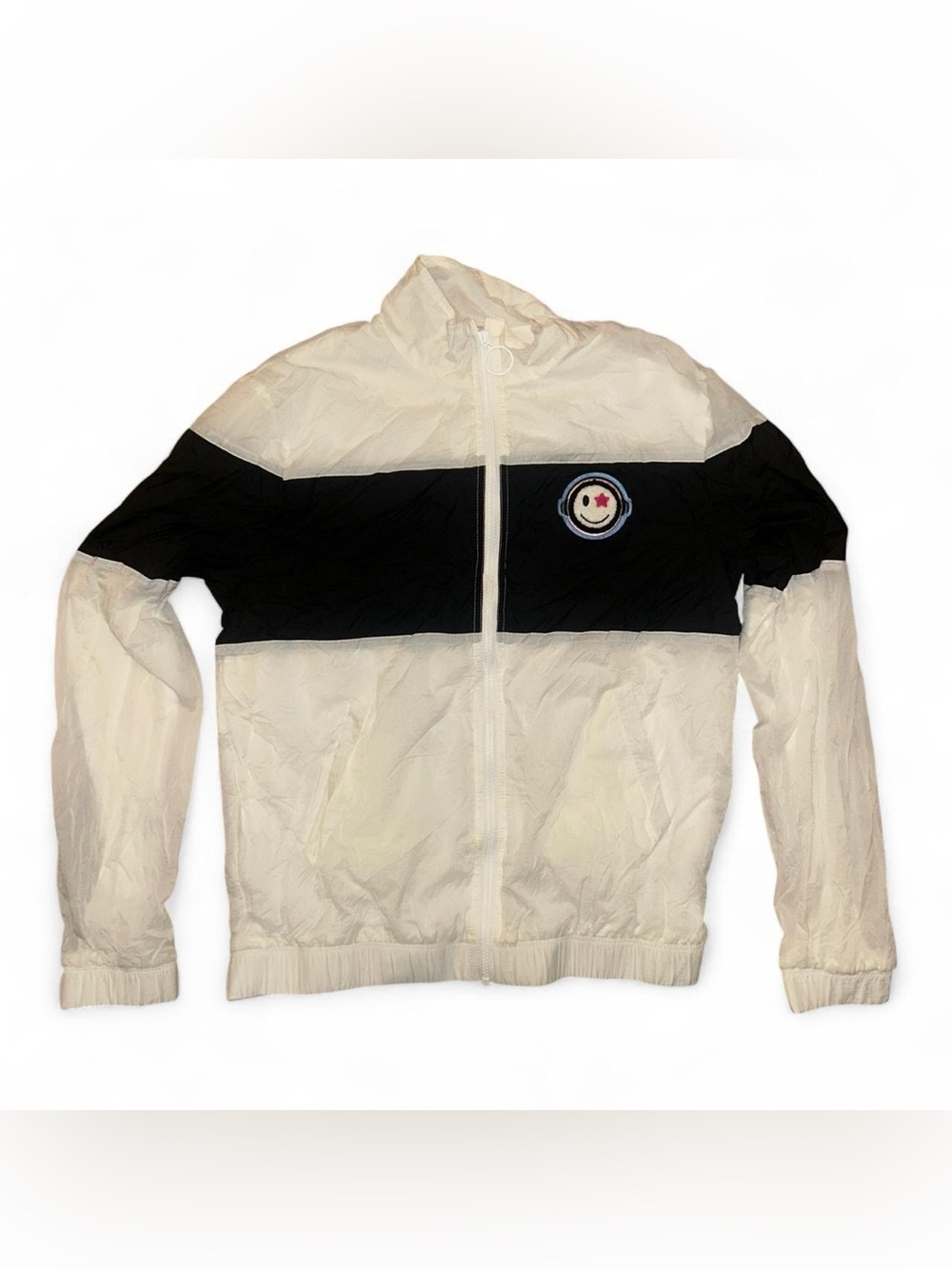 American Apparel White and Black Colorblock Zip Windbreaker size M